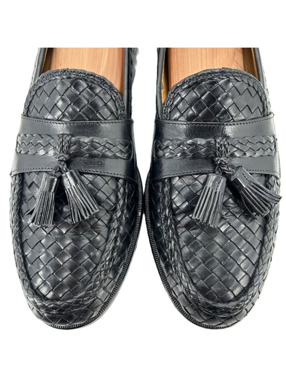 Johnston & Murphy Italy Dress Shoes Men's 10M Black Woven Leather Tassel Loafers